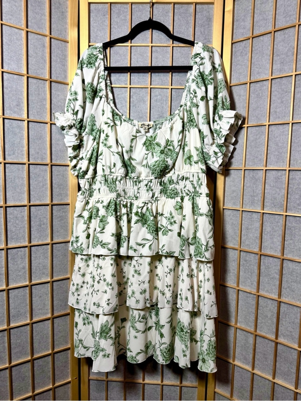 NWT Inspired Hearts Romantic Plus Size 3X Green Floral Tiered Dress